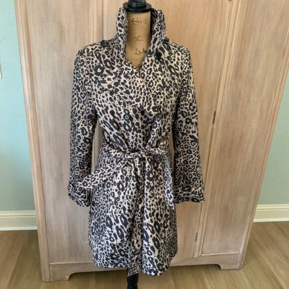 EUC trench coat classic Animal Print Trench Coat rain jacket belted Fall Y2K M